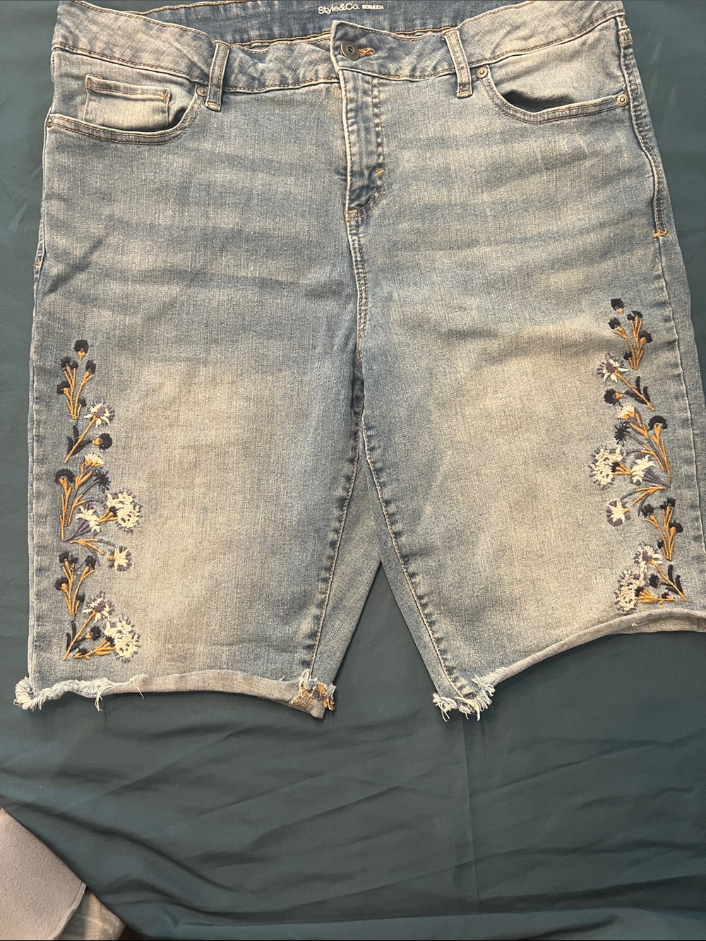 Style & Co. Light Blue Embroidered Denim Bermuda Shorts